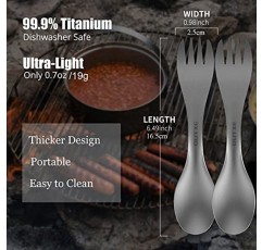 OUTXE 티타늄 2 in 1 포크 및 스푼 콤보 2팩 초경량 캠핑 도구, 배낭 여행, 하이킹, 야외 활동을 위한 친환경 스포크