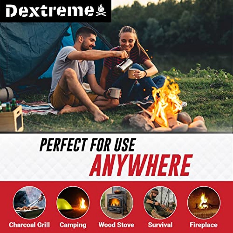 Dextreme Quick Instant Fire Starter 100Pcs - 방수 다용도 실내 및 실외 방화 장치, 숯불 시동기, 캠프파이어, 벽난로, 바비큐, 생존 및 장작 난로용 - 무취 및 무독성