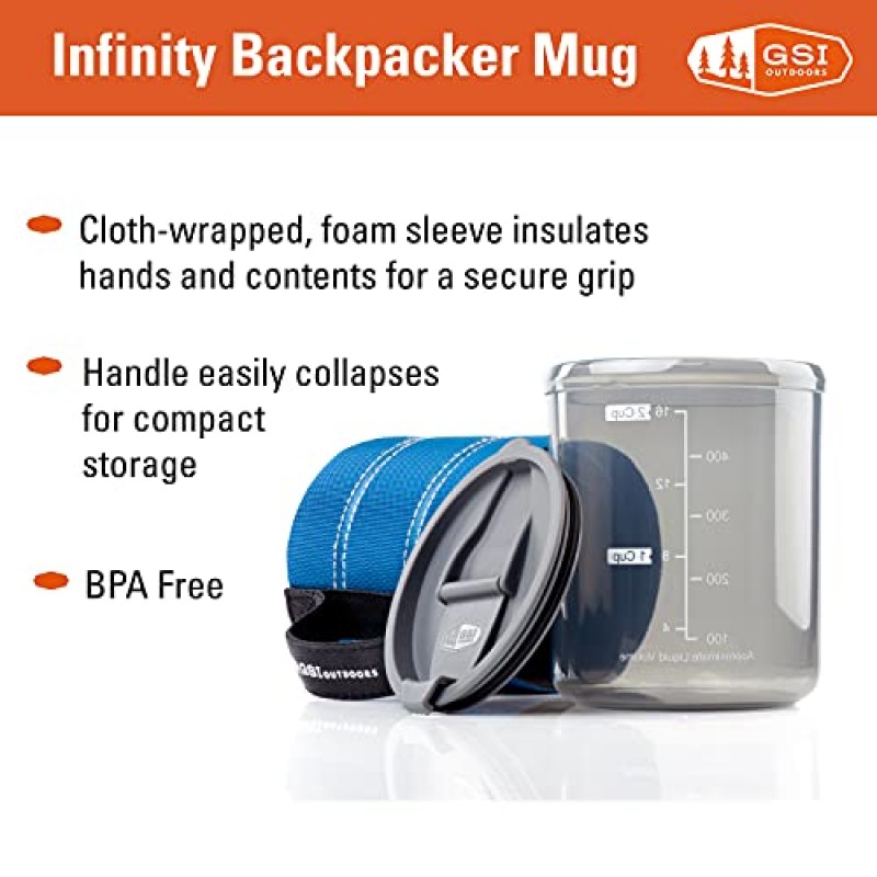 GSI Outdoors Infinity Backpacker Mug I 여행, 캠핑 장비, 배낭 여행 및 야외 활동을 위한 경량, BPA 프리 커피 컵 - 17 oz.