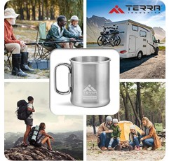 Terra Incognita 스테인레스 스틸 캠핑 머그 - 가볍고 내구성이 뛰어난 백패킹 컵 - 야외 모험을 위한 BPA 프리 캠핑 컵 금속(10온스)