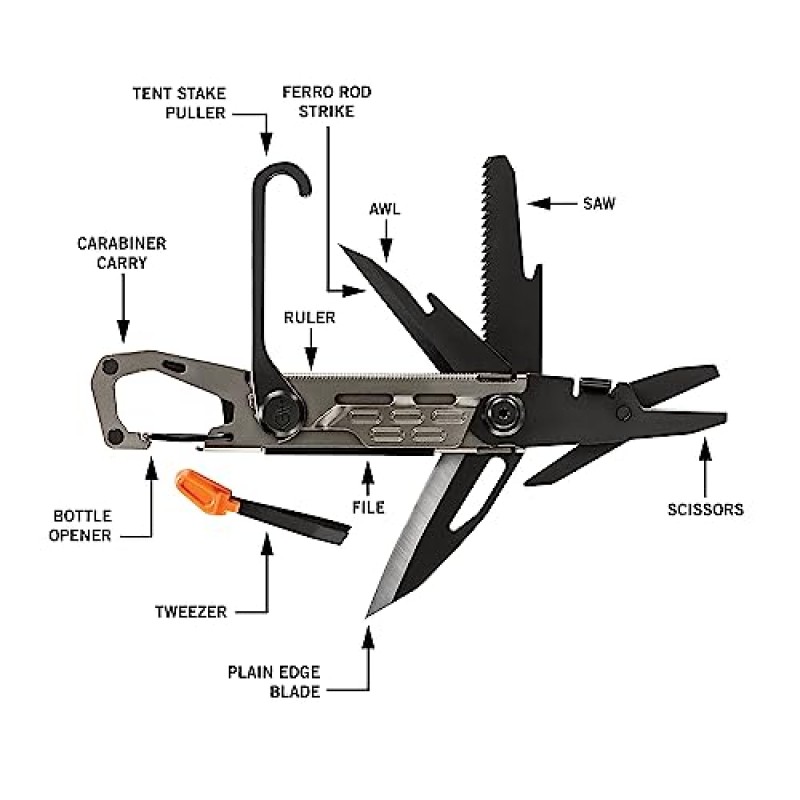 Gerber Gear Stake Out 캠핑 멀티툴, 11-in-1, 그래파이트 [31-003842]