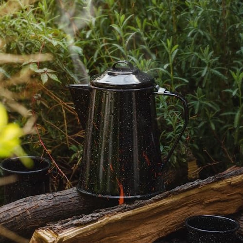 Granite Ware 3 Qt Enamelware 커피 보일러(Speckled Black) 12컵 용량 - 캠핑, 캐빈, RV, 커피, 차, 물을 스토브나 불에 직접 데우는 데 이상적입니다. 식기세척기 안전.
