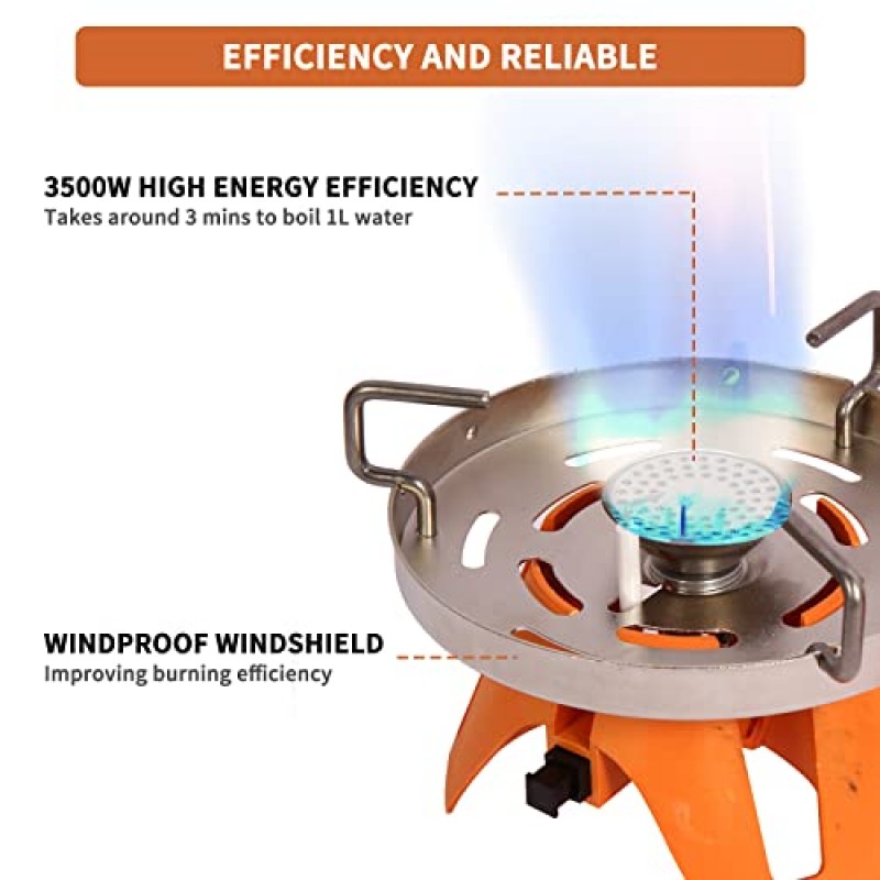 KOMAN 휴대용 캠핑 스토브, 피에조 점화 기능이 있는 배낭형 스토브, 호스가 있는 부탄 스토브, 여행용 조절 가능한 버너가 있는 야외 방풍 캠프 요리 스토브, 하이킹(용기통은 포함되지 않음)