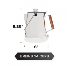 COLETTI 뷰트 캠핑 커피 포트 - 캠프파이어 커피 포트 - 야외 또는 쿡탑용 스테인레스 스틸 커피 메이커(14컵)