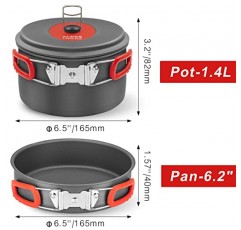 ALOCS 캠핑 조리기구, 가볍고 컴팩트한 캠핑 냄비 및 팬 세트, 내구성이 뛰어난 캠핑 요리 세트, 배낭 여행, 하이킹, 야외 요리 및 피크닉을 위한 8피스 캠핑 조리기구 메스 키트