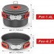 ALOCS 캠핑 조리기구, 가볍고 컴팩트한 캠핑 냄비 및 팬 세트, 내구성이 뛰어난 캠핑 요리 세트, 배낭 여행, 하이킹, 야외 요리 및 피크닉을 위한 8피스 캠핑 조리기구 메스 키트