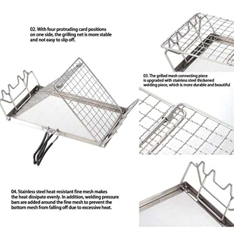바베큐 야외 하이킹을위한 휴대용 캠핑 토스터 스테인레스 스틸 캠프 로스터 접이식 그릴 랙