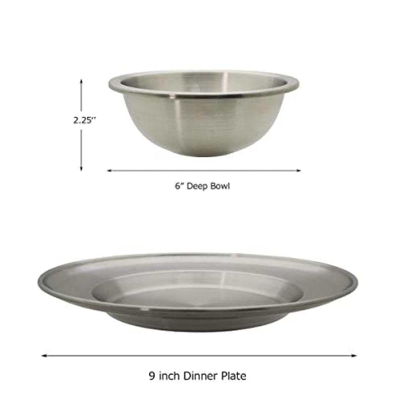 1인용 소형 캠핑 메스 키트, 재사용 가능한 캠핑 접시 세트, 광택 처리된 304 스테인레스 스틸 완벽한 캠핑 접시 컵 및 그릇 세트, 배낭 여행, 하이킹용 메쉬 백 포함