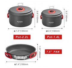 ALOCS 캠핑 조리기구, 가볍고 컴팩트한 캠핑 냄비 및 팬 세트, 내구성이 뛰어난 캠핑 요리 세트, 야외 배낭 캠핑 하이킹 피크닉을 위한 캠핑 조리기구 메스 키트