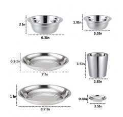 COTOM 스테인레스 스틸 캠핑 접시 컵과 그릇 세트. 캠핑 접시 세트(24개 세트) 3.5인치~8.6인치. 캠핑, 하이킹, 해변, 야외용 플레이트 포함. 여행 가방