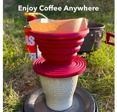 2 조각 Attsky 접이식 캠프 커피 용 커피 찌꺼기, 캠핑 레드 용 재사용 가능한 실리콘 커피 필터 홀더