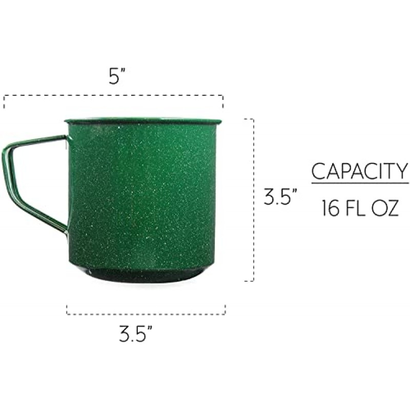 Darware 에나멜 캠핑 커피 머그(4개 세트, 16oz, 녹색); 하이킹, 여행, 낚시, 피크닉, 사냥을 위한 금속 컵; 가볍고 휴대 가능