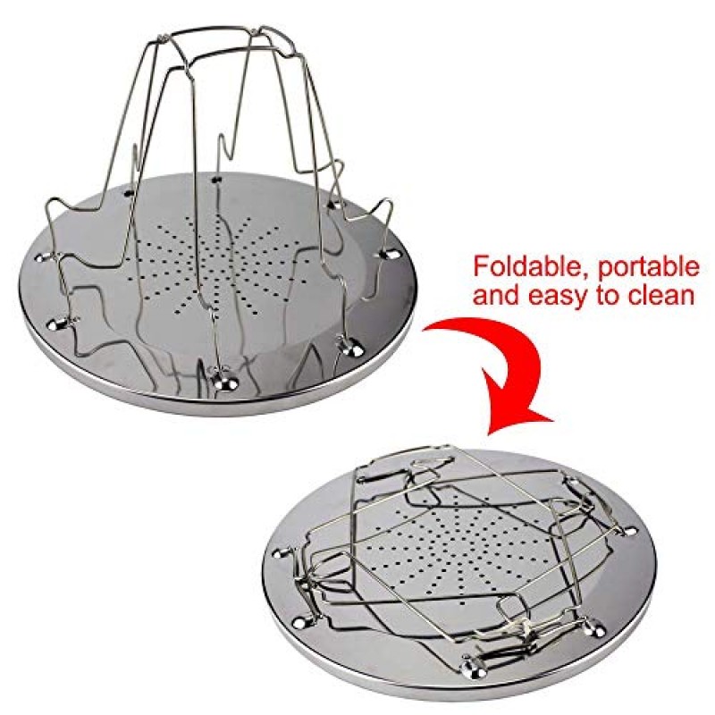 1팩 스테인레스 캠핑 토스터 - 휴대용 접이식 캠프 스토브 토스터 4슬라이스 - 1팩 바베큐 빵 클립 포함 - 실내 베이킹 및 야외 캠핑 피크닉을 위한 캠프 스토브 토스터 랙