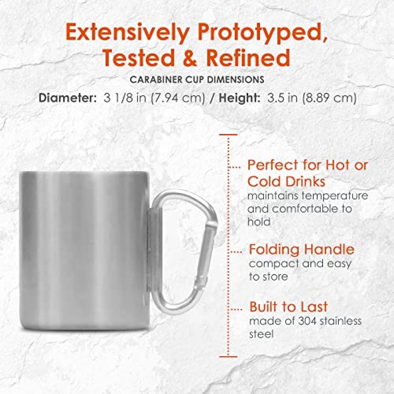 nCamp - 카라비너 ​​손잡이가 있는 절연 머그, 스테인리스 스틸 머그, 소형 캠핑 컵, 손잡이가 있는 304 스테인리스 스틸 머그, 경량, 식기세척기 사용 가능, 12온스