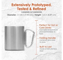 nCamp - 카라비너 ​​손잡이가 있는 절연 머그, 스테인리스 스틸 머그, 소형 캠핑 컵, 손잡이가 있는 304 스테인리스 스틸 머그, 경량, 식기세척기 사용 가능, 12온스