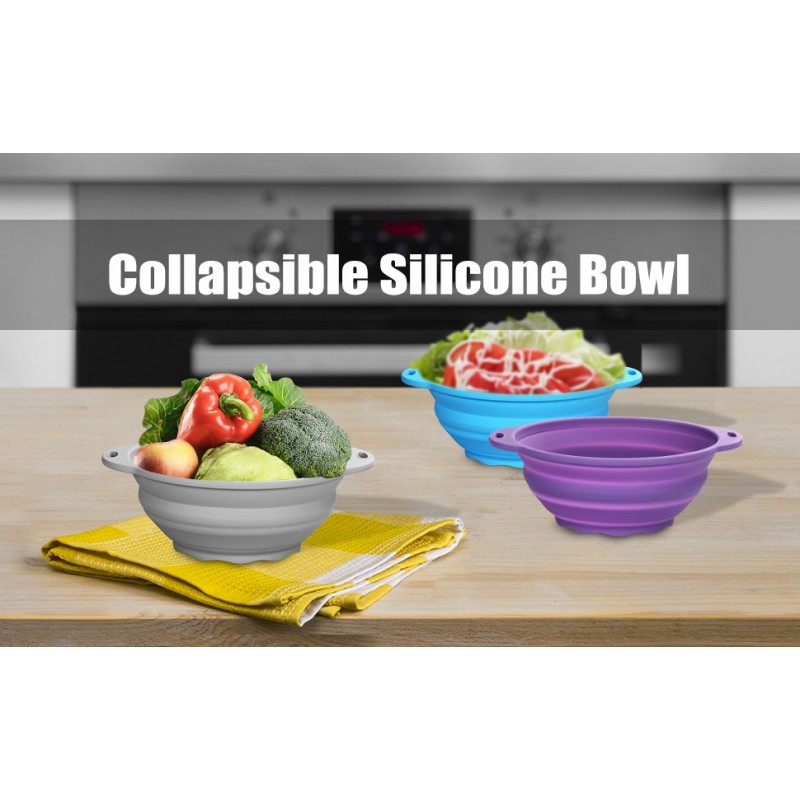 Jovilife Collapsible SiliconlSalad Bowl 64oz 캠핑 그릇 야외 하이킹 여행 보관 및 혼합을 위한 내구성이 뛰어난 그릇 식품 등급 실리콘 식품 저장 용기 1 팩 (파란색)