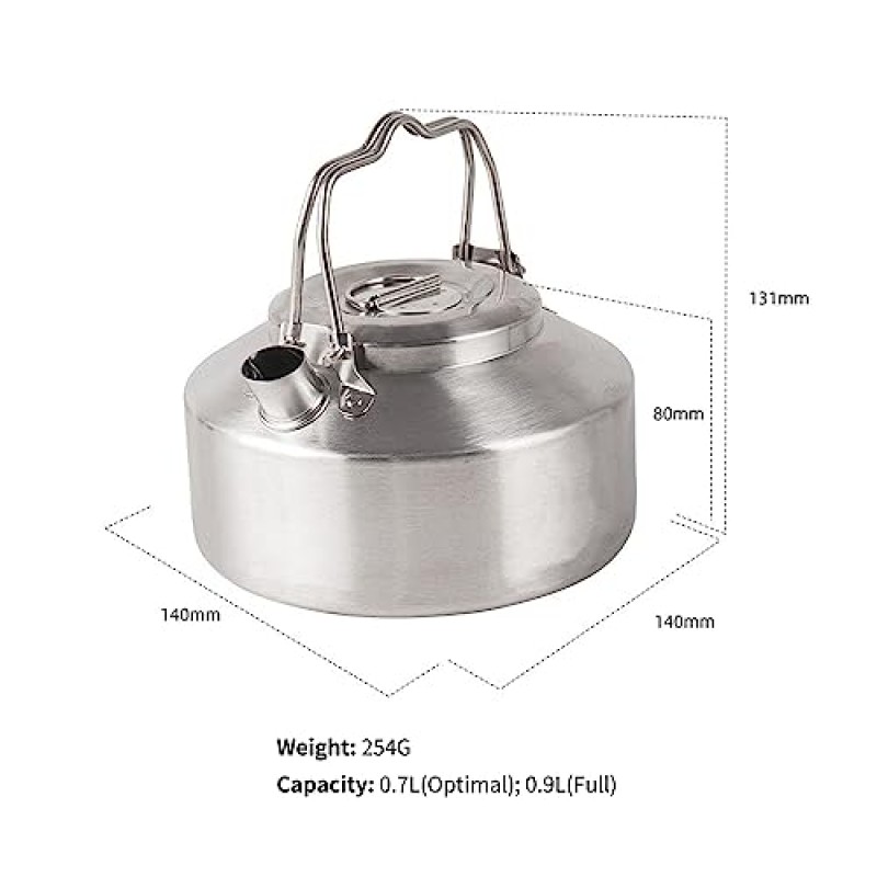 ZLWENA 0.7L 캠핑 스테인레스 스틸 차 주전자 야외 하이킹 피크닉 냄비 물 보일러 캠핑 Bushcraft 및 여행을위한 휴대용 커피