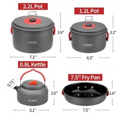 Alocs 캠핑 조리기구, 내구성이 뛰어난 경량 캠핑 냄비 및 팬 세트, 야외 캠핑 하이킹 피크닉을 위한 캠핑 주전자가 포함된 캠핑 요리 세트