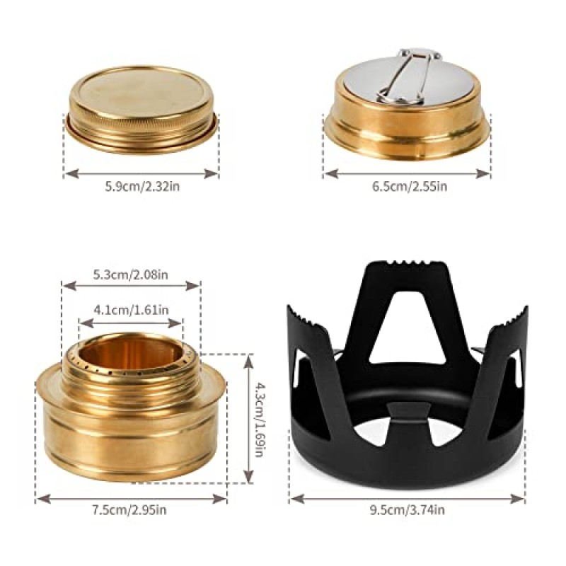 GUGULUZA 야외용 미니 알코올 스토브, 알루미늄 스탠드가 있는 경량 황동 스피릿 버너, 캠핑, 하이킹용 휴대용 배낭 스토브(알코올 스토브 - 블랙)
