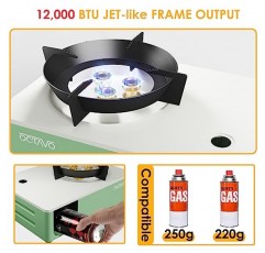 OCTAVO 12,000 BTU 부탄 조리대 스토브(휴대 케이스 포함), 제트형 불꽃 출력 소형 휴대용 캠핑 스토브, 전자 점화, 캠핑, 피크닉, 야외용 미니 부탄 가스 스토브