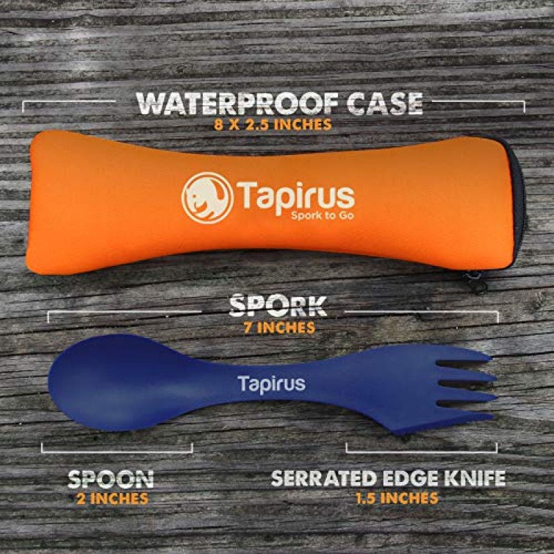 Tapirus 4 Blue Spork to Go 세트 - 내구성이 뛰어나고 BPA가 없는 Sporks - 숟가락, 포크 및 나이프 콤보 식기류 플랫웨어 - 캠핑, 사냥 및 야외 활동용 식기 키트 - 휴대용 케이스에 들어 있음(파란색)