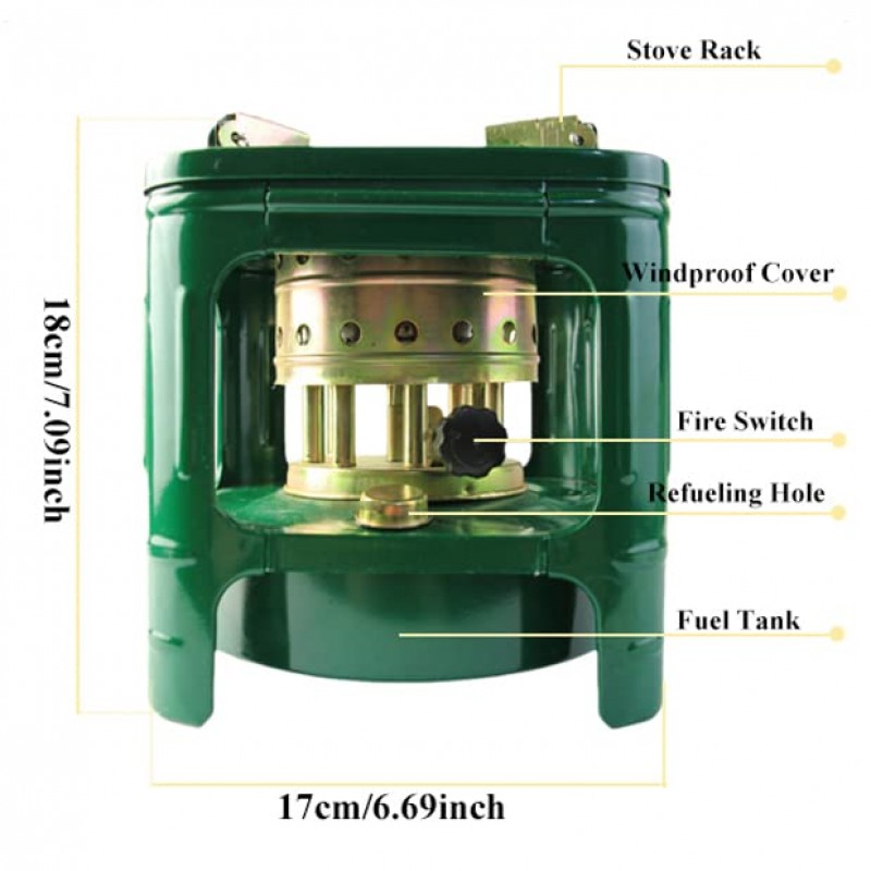 10 Wicks Square 캠핑 피크닉 버너 퍼니스, 효율적인 휴대용 캠핑 스토브, 배낭용 오일 스토브 쿠커 조리기구, 편리한 야외 휴대용 등유 스토브, 배낭 여행, 하이킹, 야외 모험 및 야외 요리에 적합
