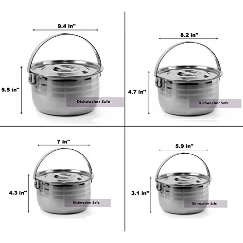 캠핑 조리기구 세트 - 소형 스테인레스 스틸 캠프파이어 요리 냄비 및 팬 | 여행용 토트백이 포함된 콤보 키트 | 하이킹을 위한 견고한 야외 요리 세트 | 바베큐 | 해변