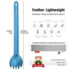 TiTo 티타늄 롱 핸들 스포크 및 스푼 야외 캠핑 배낭 하이킹 여행 피크닉 식기 가방 (2Pcs 블루)에 대 한 환경 친화적인 초경량 Portabale Flatware