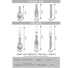 iBasingo 티타늄 스포크 스푼 포크 나이프(접이식 손잡이 포함) 캠핑 야외 피크닉 하이킹 여행 가정용 초경량 식기류