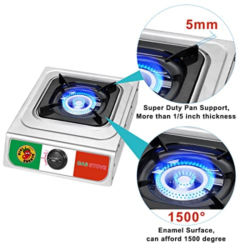 Vivicreate 캠핑 10000 BTU 1 버너 스테인레스 스틸 패널 자동 점화 프로판 가스 야외 정원 낚시 하이킹 캠프 레스토랑 스토브 버너