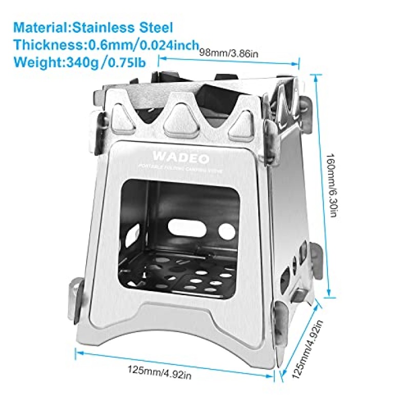 캠핑 스토브 휴대용 접이식 스테인레스 스틸 스토브 목재 굽기 스토브, 야외 배낭 하이킹 여행 피크닉 바베큐에 내구성