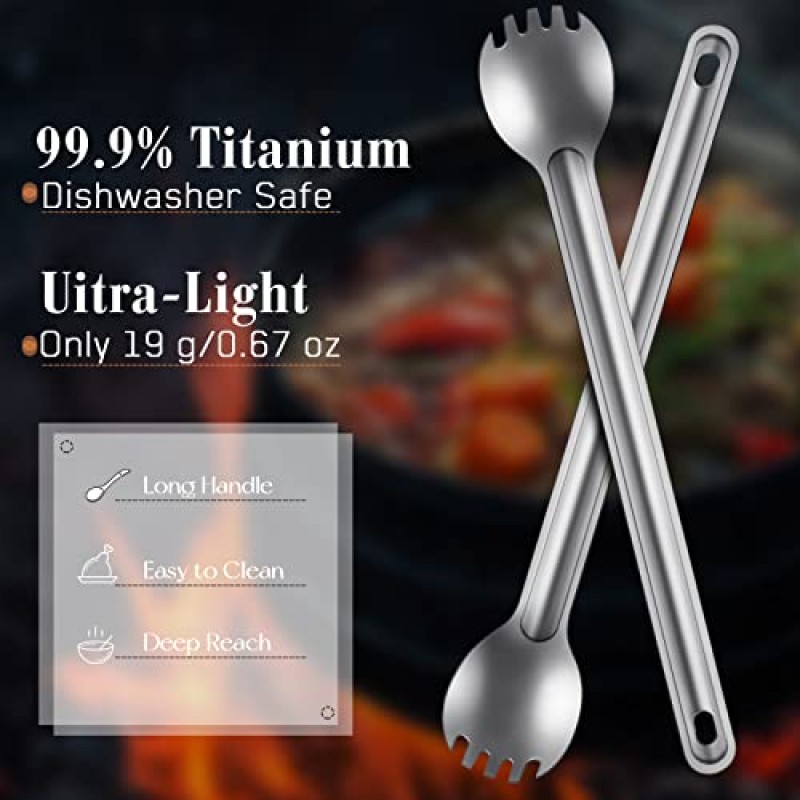 4 조각 티타늄 롱 핸들 스포크 및 스푼 초경량 Portabale Flatware 8.7 인치 수프 스푼 캠핑 스포크 야외 캠핑 배낭 여행 하이킹 여행 피크닉 Tablewar