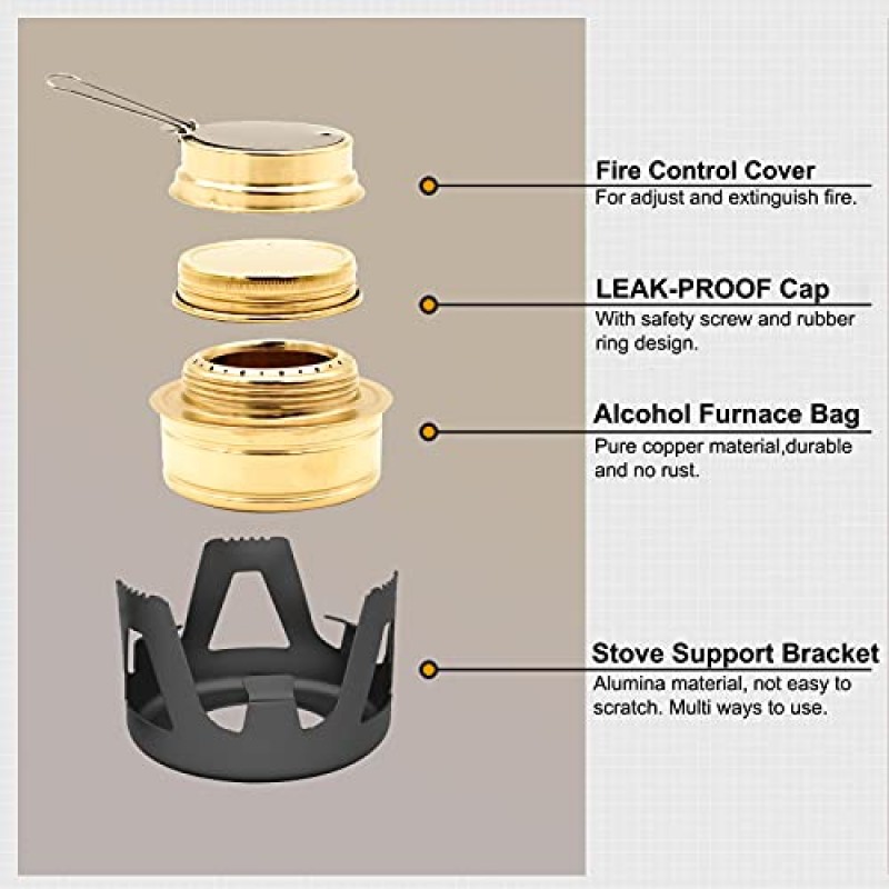 TINY SPARK 미니 알코올 스토브 버너 휴대용 배낭 스토브 키트 스탠드 및 보관 가방이 포함된 경량 황동 캠핑 피크닉 버너(검은색)