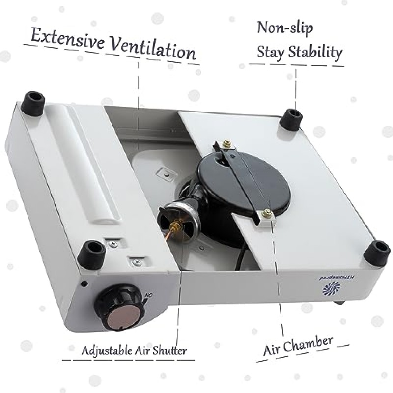 HTH HTHomeprod 휴대용 캠핑 스토브 방풍 적외선 부탄 버너 연료 밥솥 야외 하이킹 피크닉 소형 스토브 화이트 색상 운반 상자 포함