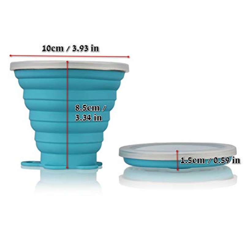 JBER 실리콘 접을 수 있는 여행 컵, 뚜껑이 있는 4팩 실리콘 접이식 캠핑 컵 확장 가능한 마시는 컵 세트 야외 하이킹 여행을 위해 졸업된 BPA 무료 재사용 가능한 휴대용…