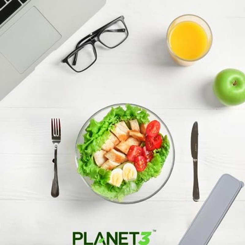 PLANET3 11개 재사용 가능한 식기 세트(케이스 포함) - 여행, 캠핑, 피크닉 및 야외 활동을 위한 스테인레스 스틸 EDC 칼 세트 - 어린이 및 성인을 위한 완벽한 도시락 액세서리 및 식기 키트(베이지색)