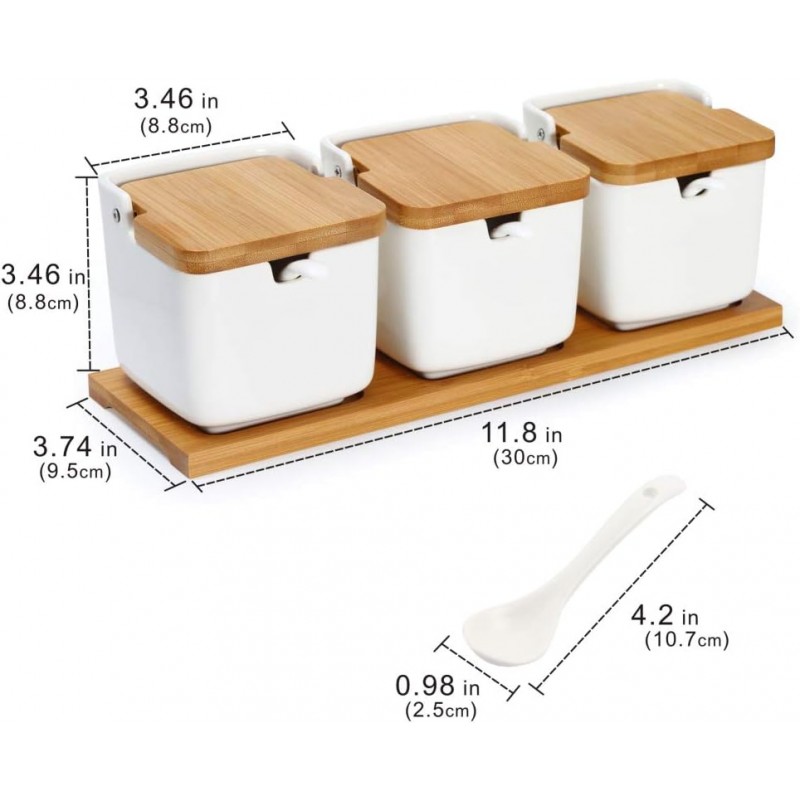 Lucky Goddness 도자기 설탕 및 조미료통 3개 세트, 8.8 fl oz (숟가락 포함)