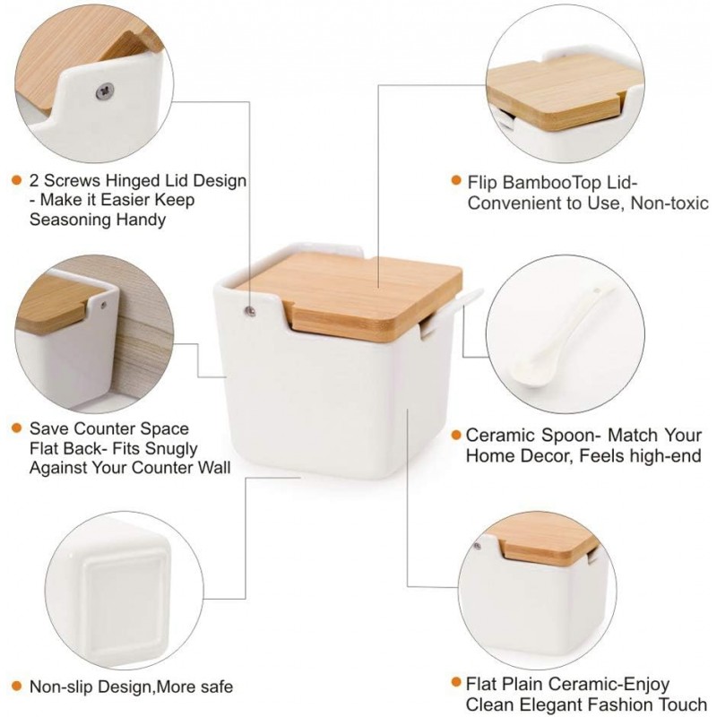 Lucky Goddness 도자기 설탕 및 조미료통 3개 세트, 8.8 fl oz (숟가락 포함)