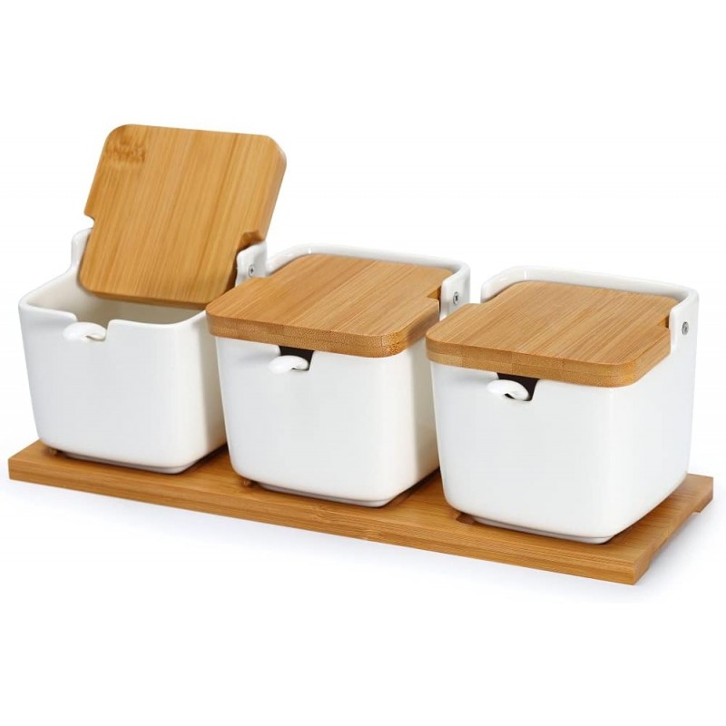 Lucky Goddness 도자기 설탕 및 조미료통 3개 세트, 8.8 fl oz (숟가락 포함)