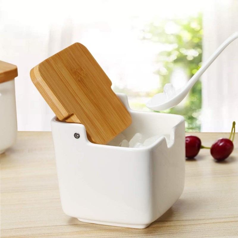 Lucky Goddness 도자기 설탕 및 조미료통 3개 세트, 8.8 fl oz (숟가락 포함)