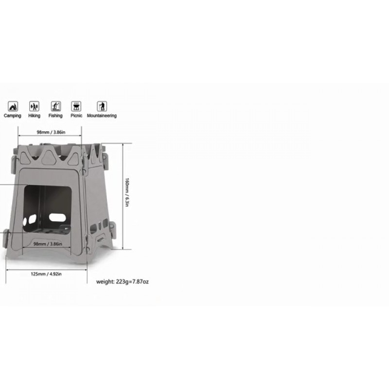 Gulrear prepper 용품 배낭 스토브 생존 목재 스토브 장작 굽기 캠프 스토브 100% 티타늄 스토브 캠핑 배낭 하이킹을 위한 휴대용 배낭 스토브 접이식 초경량 캠핑 스토브