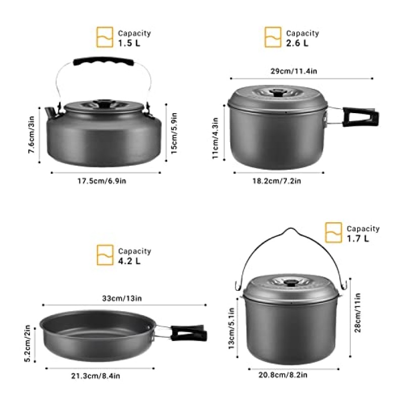 Bulin 24/12/9/4 Pcs 캠핑 조리기구 엉망 키트 Nonstick 배낭 요리 세트 경량 조리기구 세트 가족 하이킹 피크닉을위한 야외 요리 장비