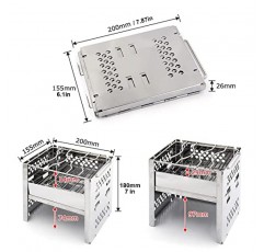 장작 굽기 캠프 여행, 다기능 스토브 접이식 휴대용 스테인레스 스틸, 그릴 그리드가 있는 야외 배낭 스토브, 캠핑 배낭 하이킹 요리 피닉 바베큐용 운반 가방