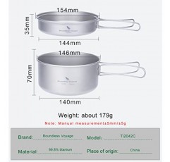 무한 항해 야외 캠핑 요리 하이킹 배낭 여행 휴대용 조리기구에 대한 접을 수있는 접이식 손잡이가있는 팬 세트가있는 야외 티타늄 냄비