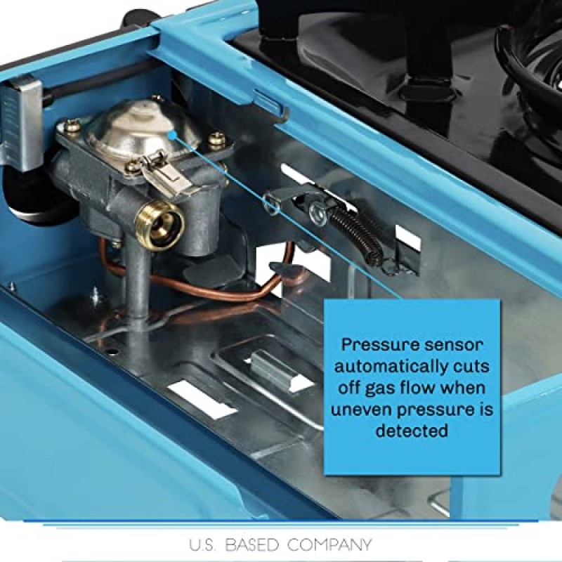 Lot45 휴대용 캠핑 스토브 프로판 또는 부탄 8000 BTU - 운반 케이스가 포함된 싱글 버너 캠핑 스토브 1개 - 가스 요리 실내 또는 실외 사용을 위한 탁상용 프로판 및 부탄 이중 연료 휴대용 스토브