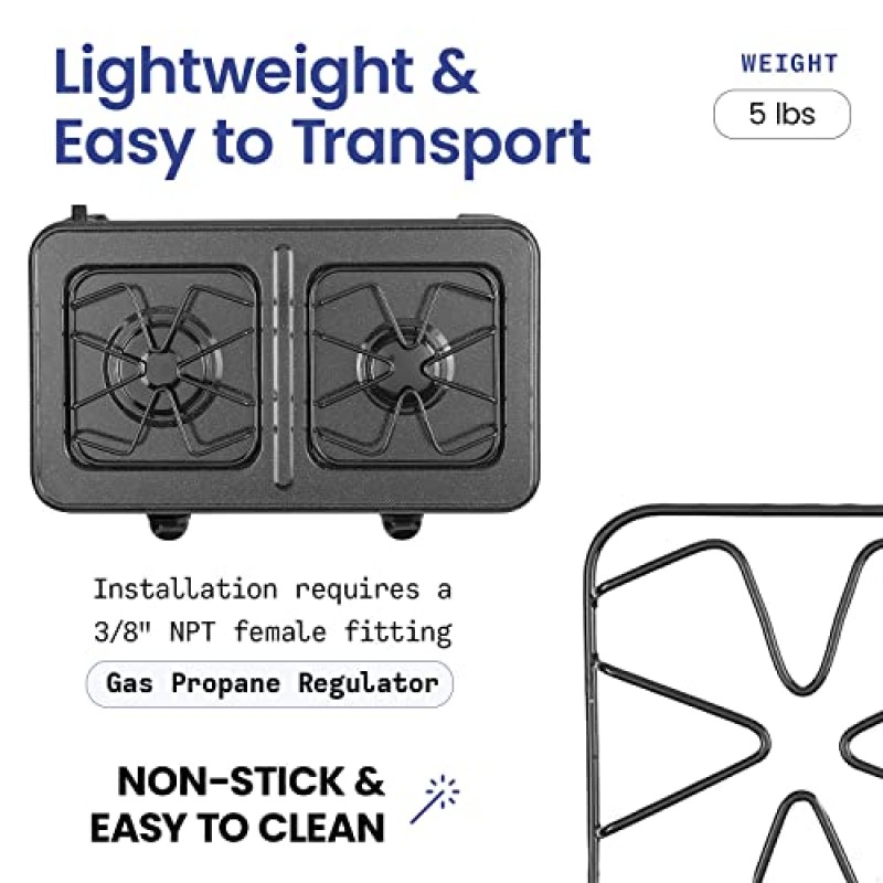 ABBA 더블 버너 휴대용 프로판 스토브 - 경량 합금강 휴대용 스토브 - 캠핑, 파티오 및 야외 활동용 스토브, 13.19