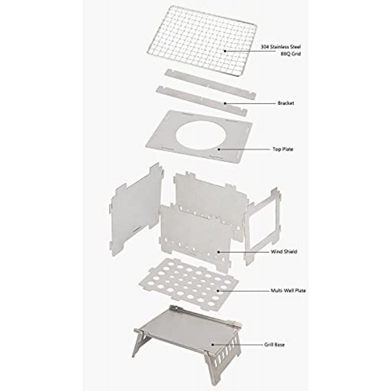 휴대용 접이식 캠핑 목재 스토브, 캠핑, 피크닉, 뒷마당 바베큐용 보관 가방이 있는 경량 및 접이식 스테인레스 스틸 바베큐 그릴 배낭 스토브