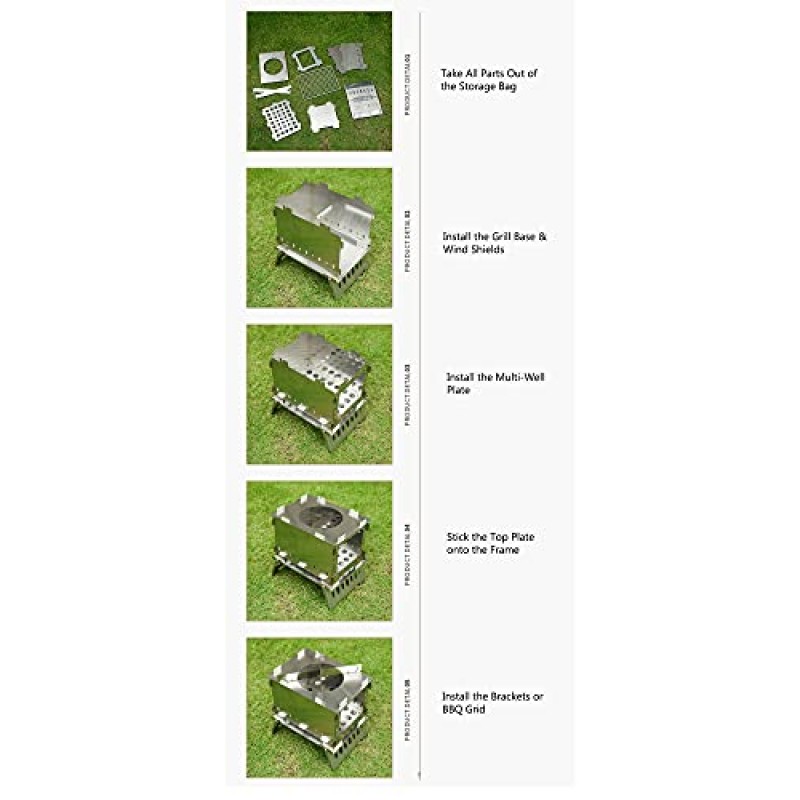 휴대용 접이식 캠핑 목재 스토브, 캠핑, 피크닉, 뒷마당 바베큐용 보관 가방이 있는 경량 및 접이식 스테인레스 스틸 바베큐 그릴 배낭 스토브