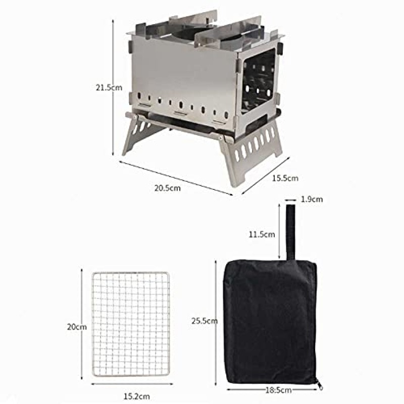 휴대용 접이식 캠핑 목재 스토브, 캠핑, 피크닉, 뒷마당 바베큐용 보관 가방이 있는 경량 및 접이식 스테인레스 스틸 바베큐 그릴 배낭 스토브