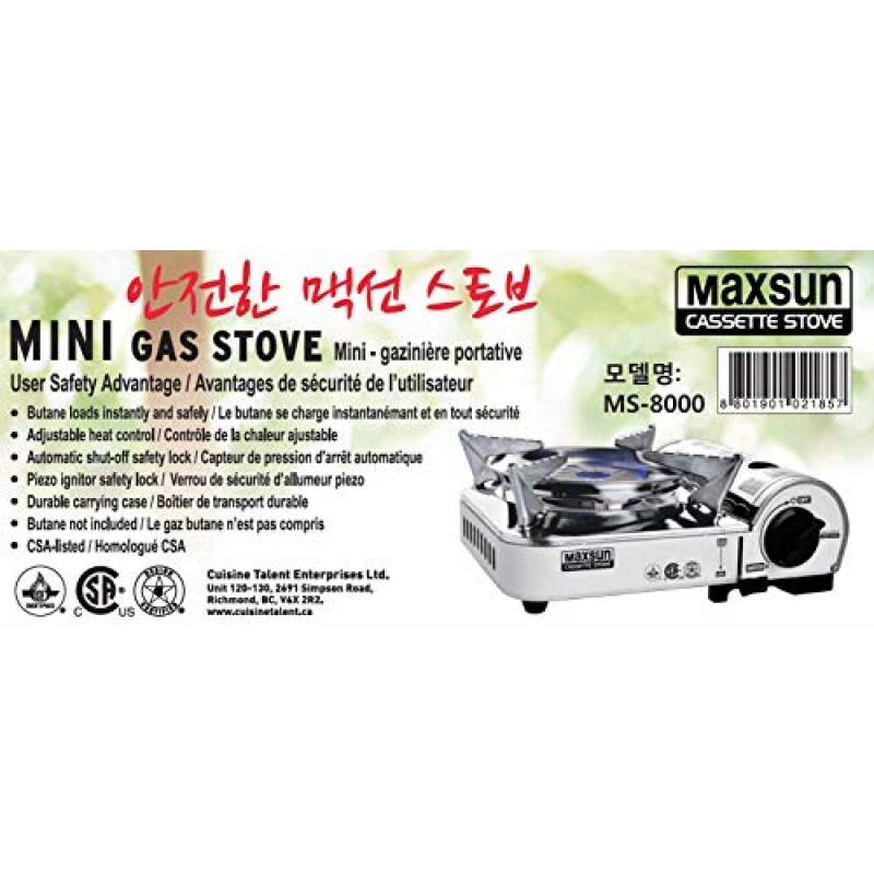 Maxsun 휴대용 미니 가스 스토브 MS8000, 7,172 BTU, 캠프 스토브, 운반 케이스가 포함된 컴팩트한 디자인